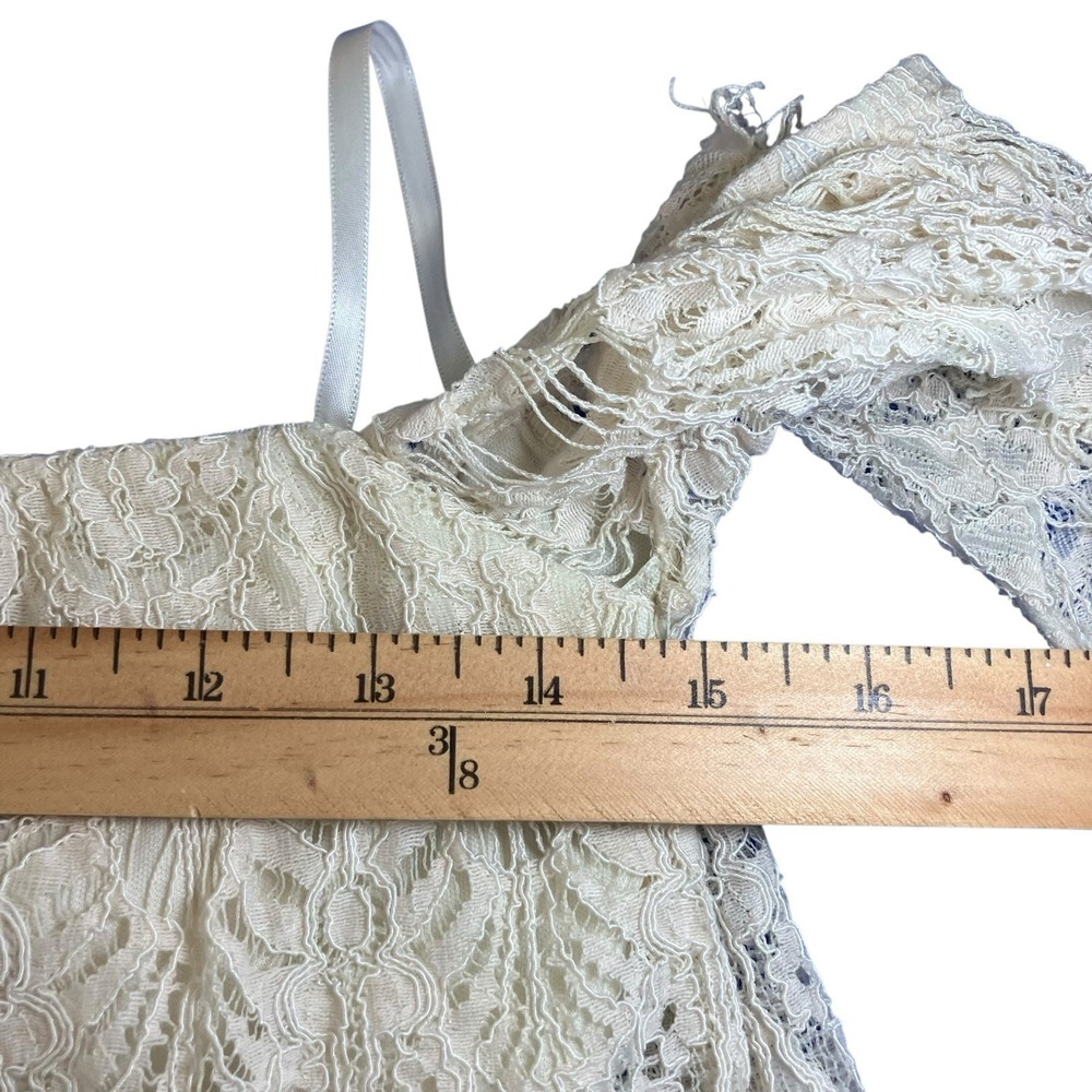 Beige Lace Crop Top Cold Shoulder S Sweetheart w Bra Boho Cowgirl Festival Fairy - Picture 12 of 12